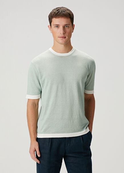 Green Short Sleeve Polo Linen Sweater