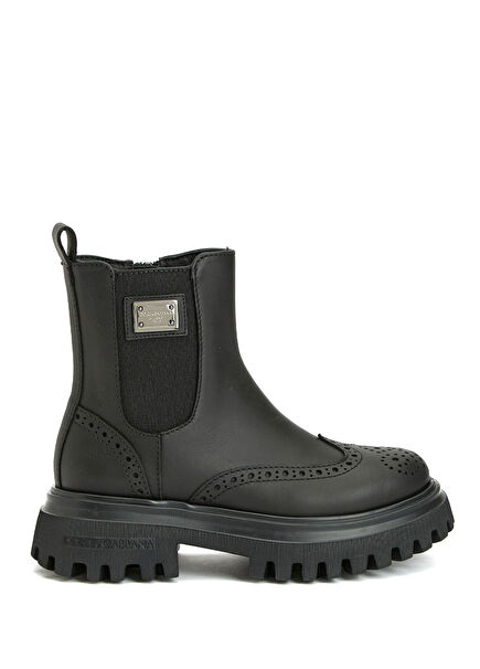 Siyah Erkek Çocuk Deri Bot