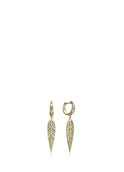 Olivara Pırlanta Taşlı 14 Ayar Altın Tek Kadın Küpe