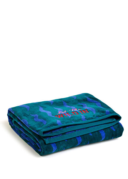 Tabea Green Blue Embroidered Velvet Cotton Face Towel