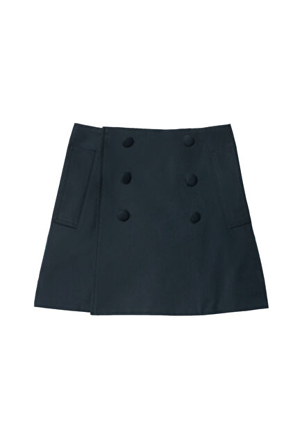 Cotton Trench Navy Blue A-Line Girl's Skirt