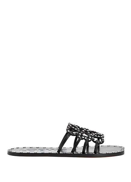 Petal Anagram Black Women's Leather Slippers