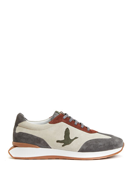 Colorblocked Kaz Logolu Erkek Deri Sneaker