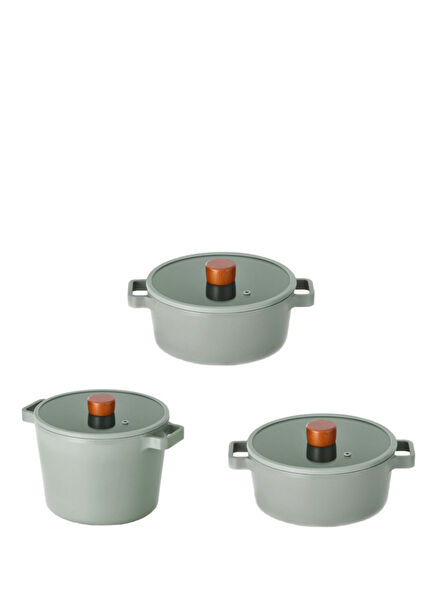 Fika Grey Aluminum Die-Cast Glass Lid 3 Piece Cookware Set