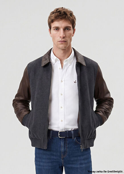 Anthracite Cachet Sleeves Jumbo Leather Jacket