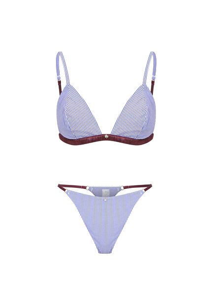 Lyron Blue Striped Cotton Soft Bra Panty Set
