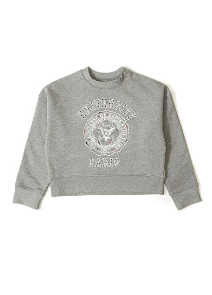 Grey Logo Detailed Girls Sweatshirt