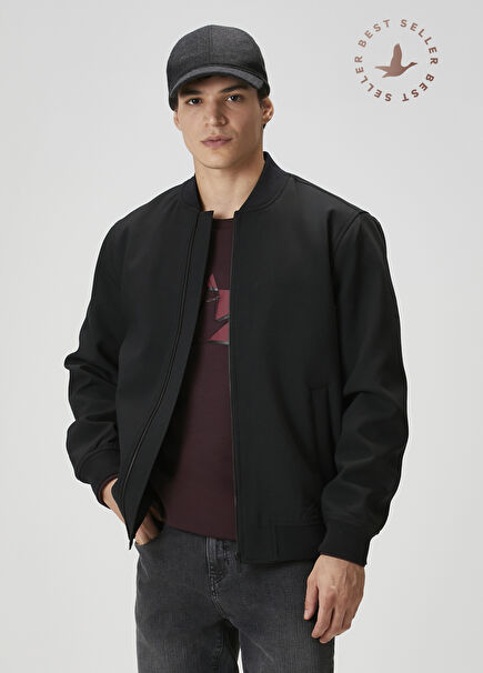 Siyah Twill Bomber Mont
