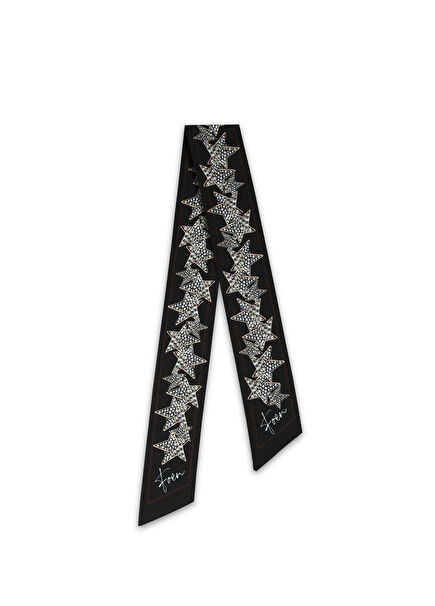Stella Black Star Patterned Crepe Satin Women's Scarf