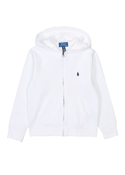 Beyaz Kapüşonlu Erkek Çocuk Sweatshirt