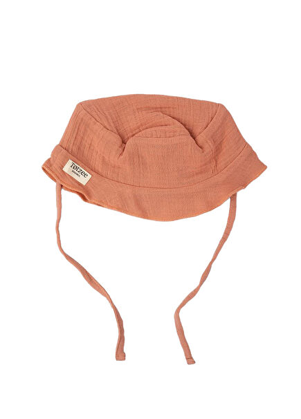 Mercan Rengi Müslin Bucket Bağcıklı Unisex Bebek Şapka
