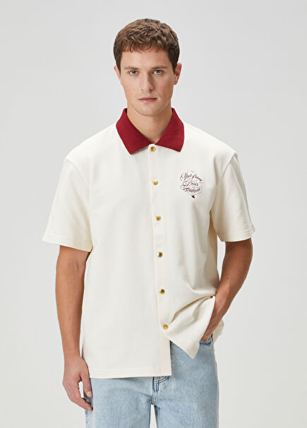 Relaxed Fit Slogan Vignes Cream Short Sleeve Shirt