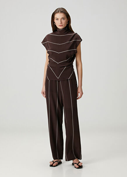 Brown Striped Silk Pants