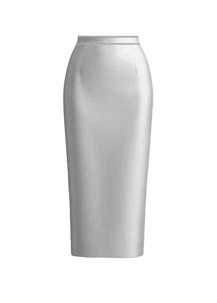 İpek Saten Swarovski Taş Detaylı Kadın Kalem Etek