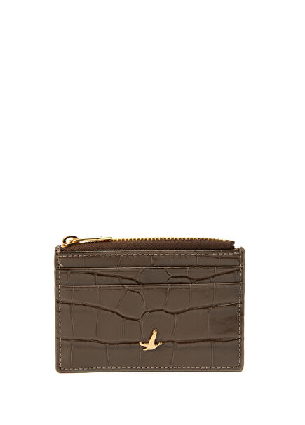 Kahverengi Krokodilli Kadın Deri Kartlık
