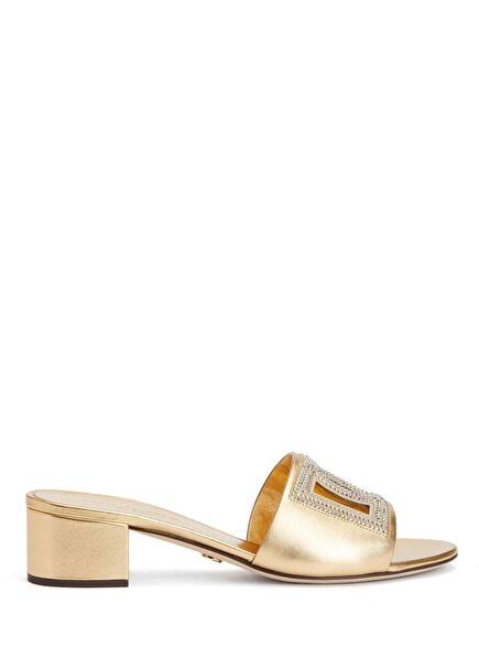 Gold Stone Logo Women's Leather Slippers