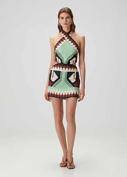Tide Strenght Green Mini Linen Beach Dress