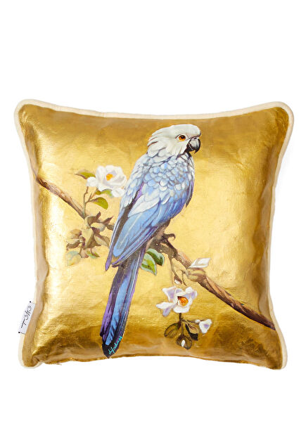 Lucky Parrot Desenli Keten Dekoratif Kırlent 45 x 45 cm