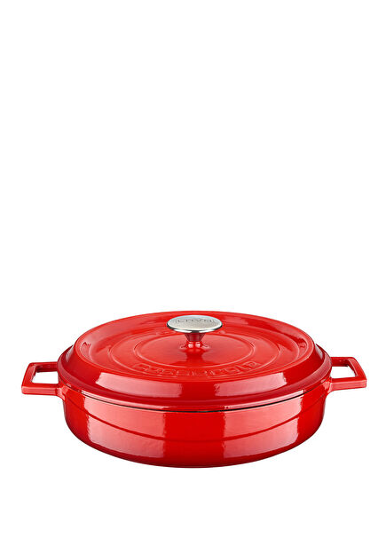 Cast Iron Edition Red Solid Handle Splayed Pot 32 cm