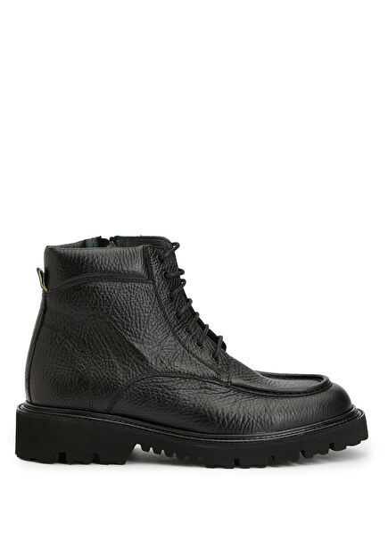 Black Printed Men's Leather Boots