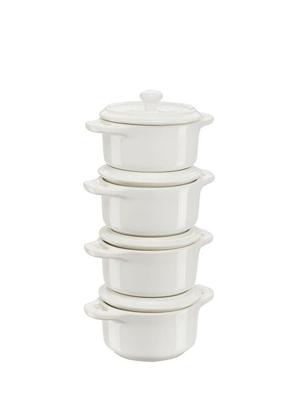 White Ceramic 4-Piece Mini Cocotte Baking Dish Set
