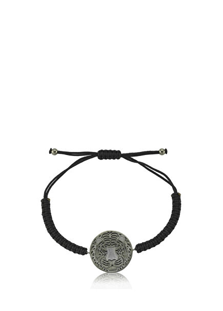 Tiger Erkek Siyah Rodaj Gümüş İp Bileklik