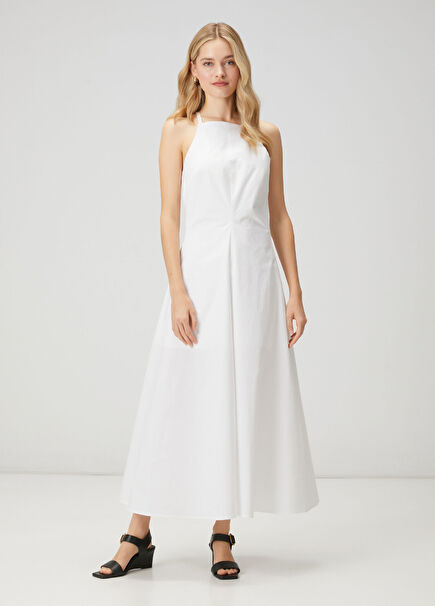 White A-Line Maxi Poplin Dress