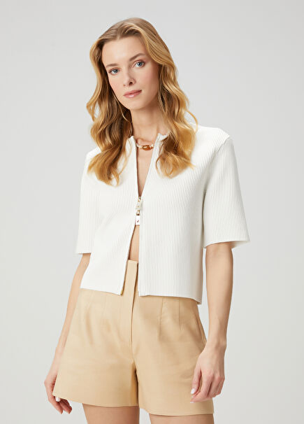 Off-White Ottoman Textured Knit Cardigan