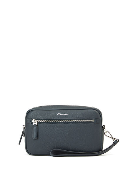 Navy Blue Leather Shaving Bag