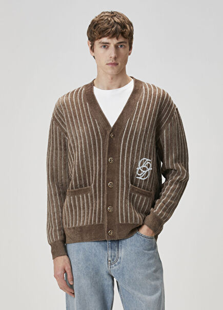 Kahverengi Logo Detaylı Hırka