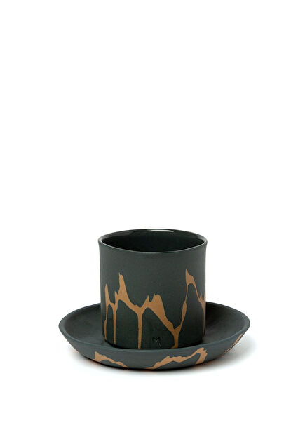 Beige Anthracite Porcelain Espresso Cup and Saucer