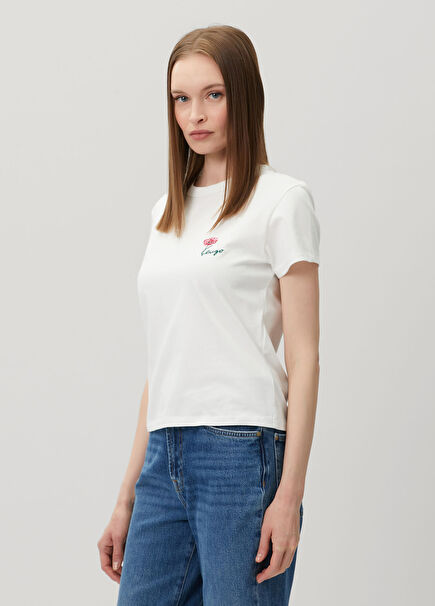 Tulip Kırık Beyaz Logo Nakışlı T-shirt
