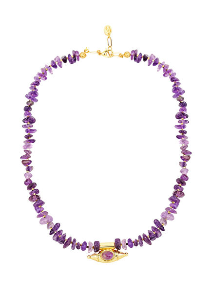 Mystic Eye Mor Taşlı Kadın Altın Kaplama Kolye