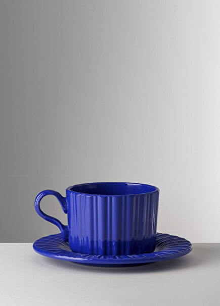 Lacivert Çizgi Dokulu Çay Fincanı Seti