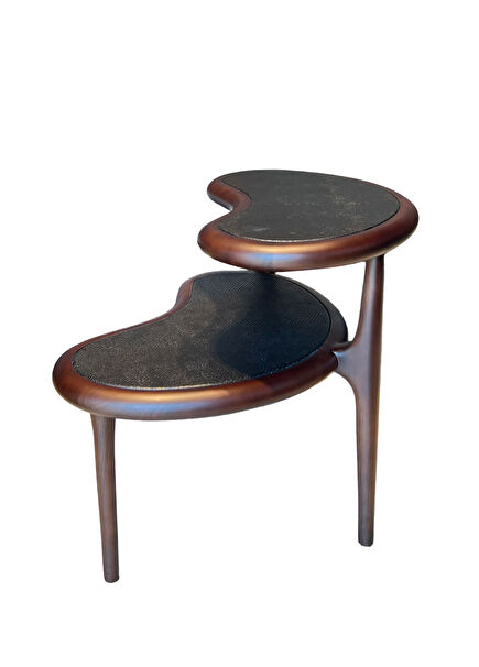 Keops Leather Detailed Solid Walnut Nightstand