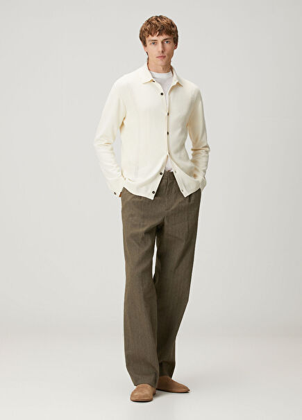Brown Stripe Pattern Linen Trousers