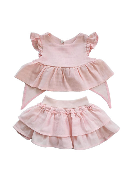 Innocent Pink Müslin Kız Bebek Etek ve Bluz 2'li Set