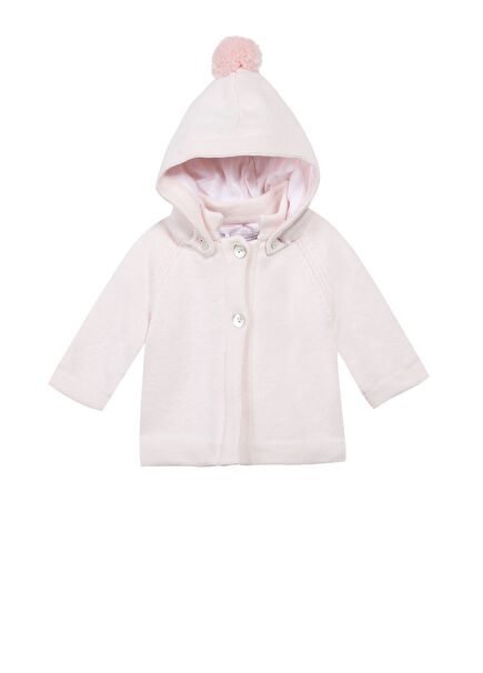 Pembe Triko Kapüşonlu Kız Bebek Mont