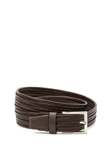 Brown Knit Texture Men's Leather Belt