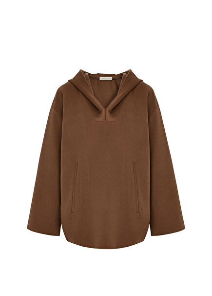 Comodita Taba Kapüşonlu Oversize Kadın Sweatshirt