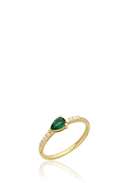 Women's Gold Ring With Drop Emerald And Diamond De