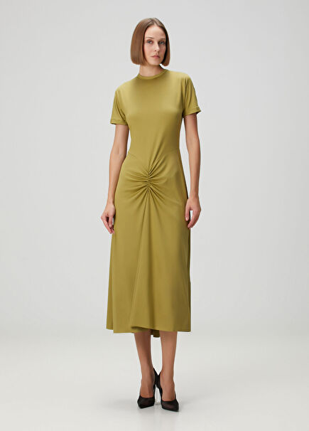 Green Gathered Midi Dress