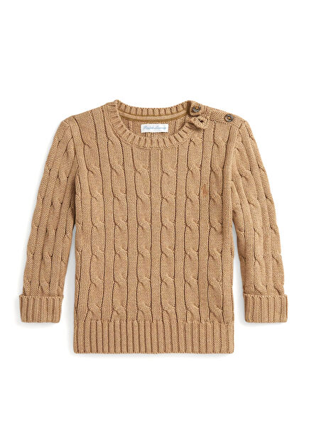 Bej Saç Örgülü Erkek Bebek Kazak