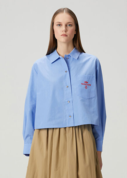 Blue Pleated Back Shirt