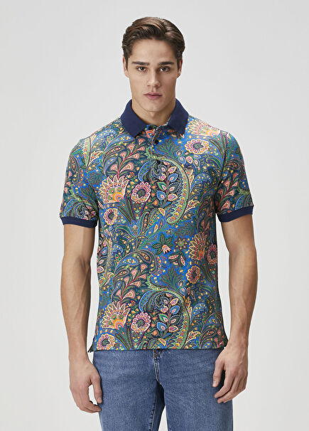 Çok Renkli Etnik Desenli Polo Yaka T-shirt