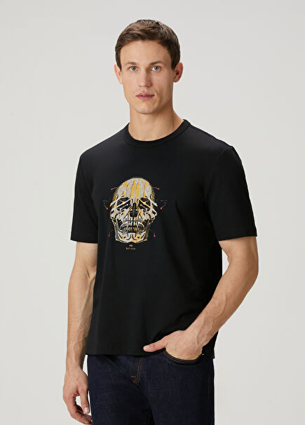 Siyah Baskılı Organik Pamuk T-shirt