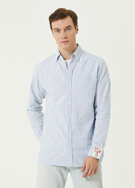 Mavi Beyaz Çizgi Desenli Gömlek