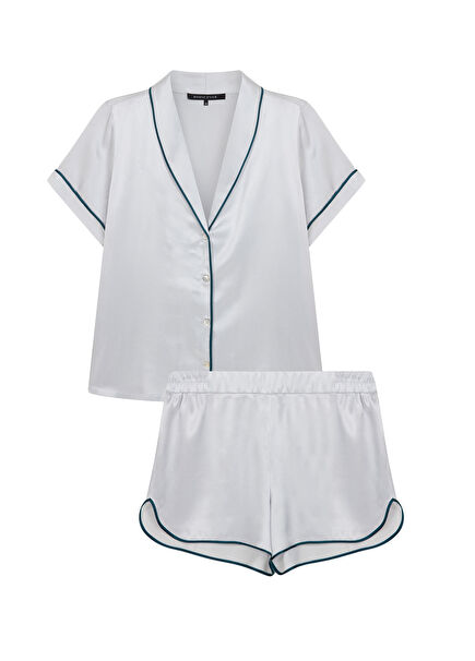 Ice Blue Silk Short Sleeve Blouse and Shorts Women's Pajama Set
