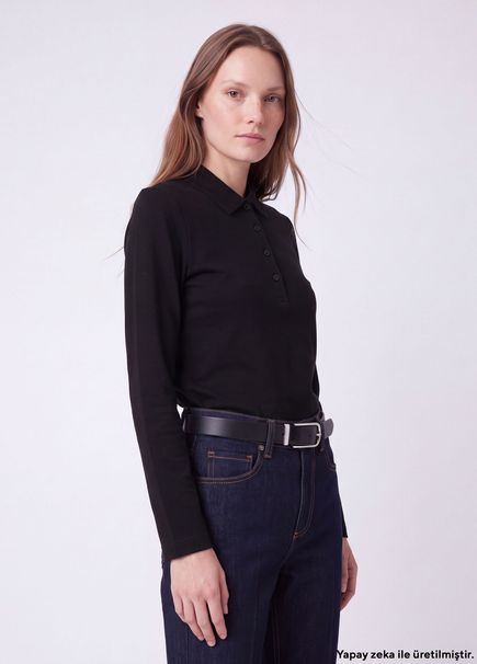 Siyah Uzun Kol Polo T-shirt