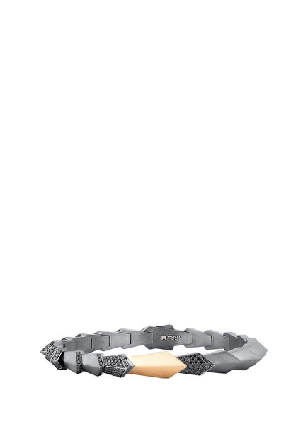 Guard of Men 18K Rose Gold Silver Men's Bracelet with Black Diamonds